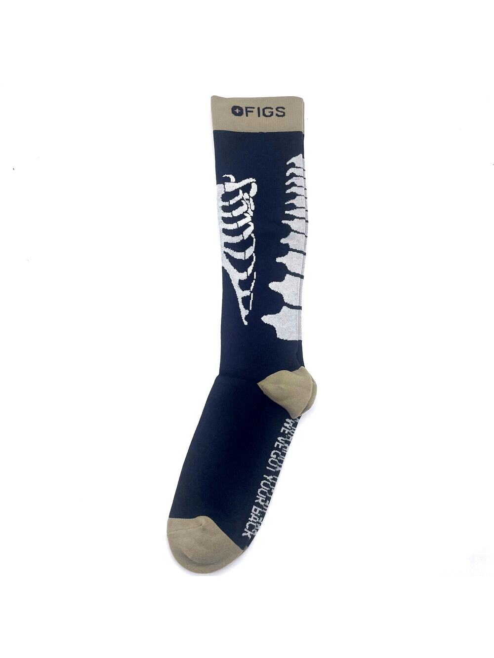 1 Pair FIGS Compression 'Skeleton' Black & Brown Socks Size L
